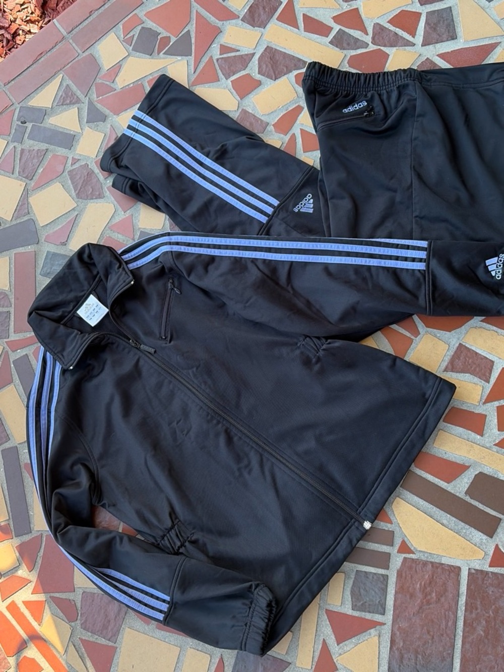 adidas Black Lightweight Track Jacket & Pants with Blue Stripes